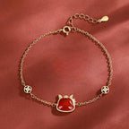 Natural Hetian Jade & Red Agate Horse Bracelet for Women, 925 Silver Chinese Zodiac Jewelry