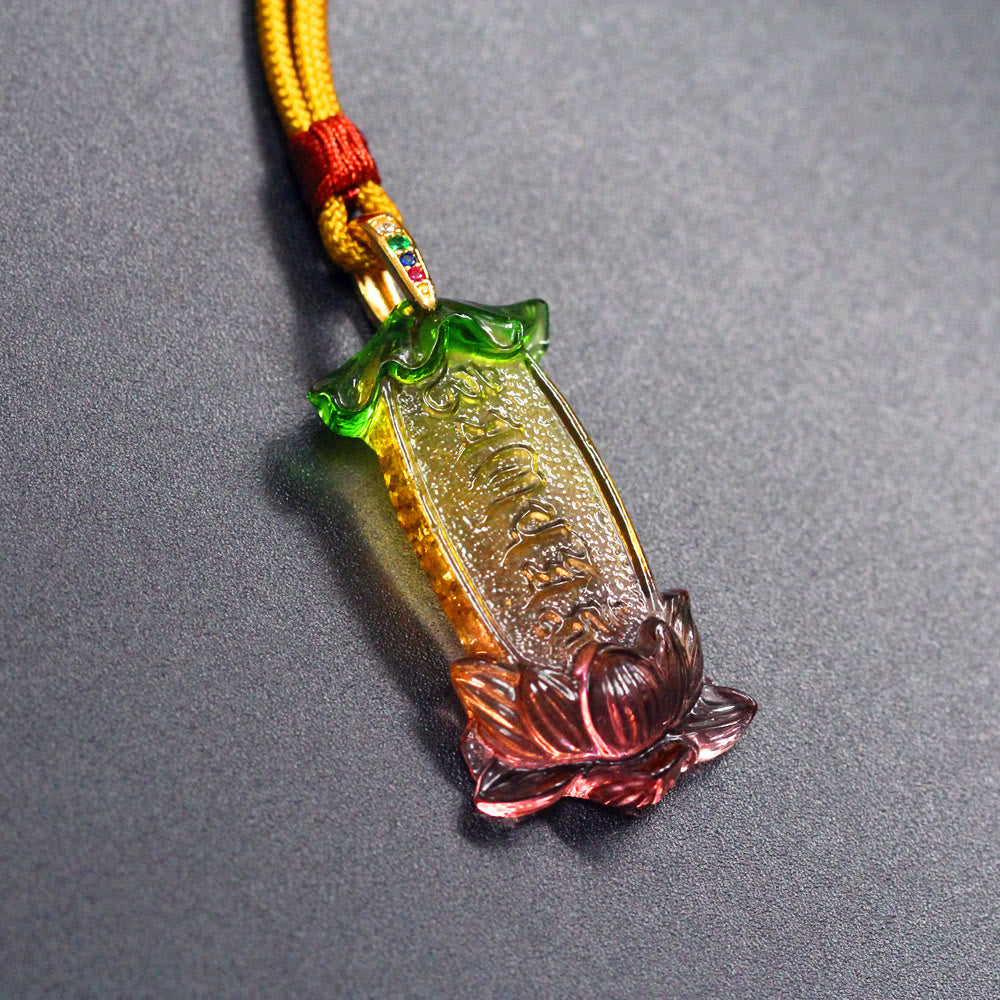 Fortune Jewel Buddha Liuli Lotus Six Character Om Mani Padme Hum Peace Necklace Fortune Jewel