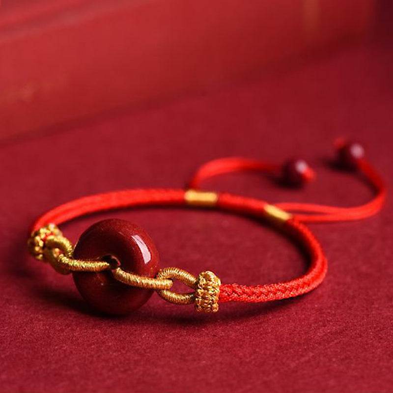 Fortune Jewel Handmade Cinnabar Peace Buckle Blessing Braided Rope Bracelet
