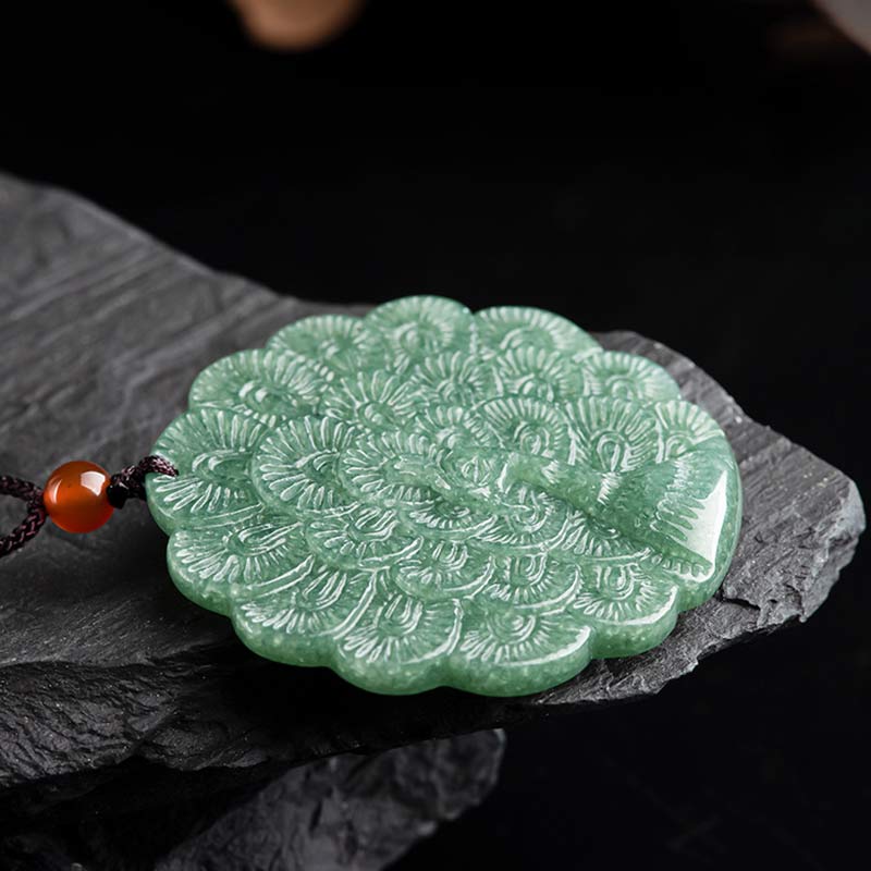 Fortune Jewel Natural Jade Peacock Luck Prosperity Necklace Pendant
