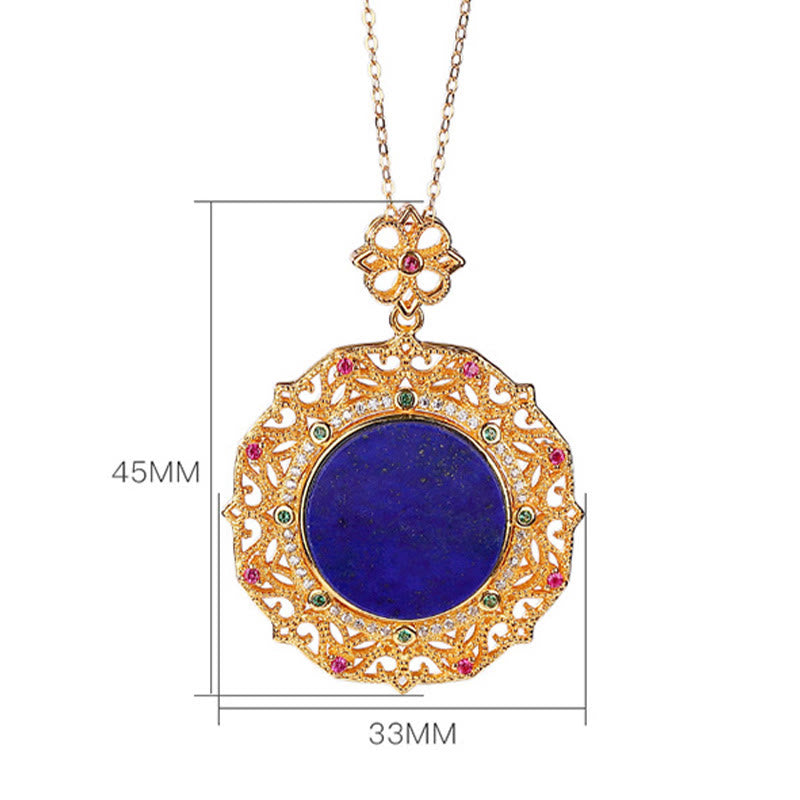 Fortune Jewel 925 Sterling Silver Plated Gold Lazurite Positive Necklace Pendant