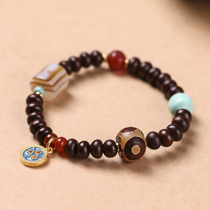 Fortune Jewel Natural Tibet Purple Bodhi Seed Dzi Bead God of Wealth Wisdom Bracelet