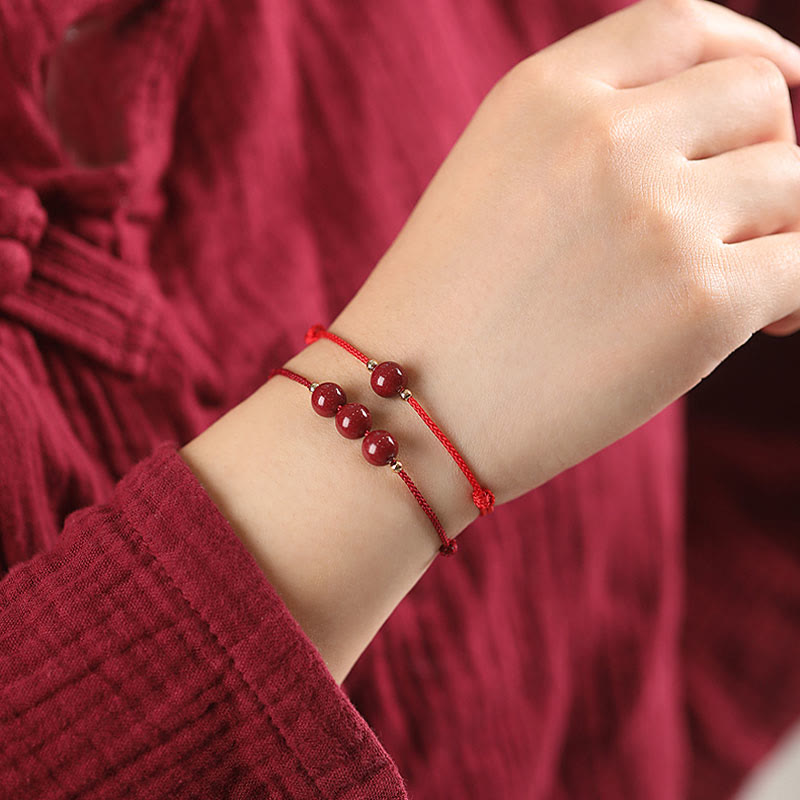 Fortune Jewel Natural Lucky Cinnabar Bead Blessing String Bracelet Anklet
