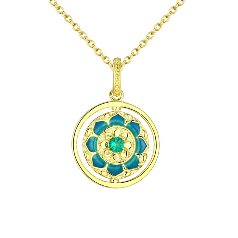 Fortune Jewel 925 Sterling Silver Lotus Flower Floral Zircon Enlightenment Rotatable Necklace Pendant Fortune Jewel