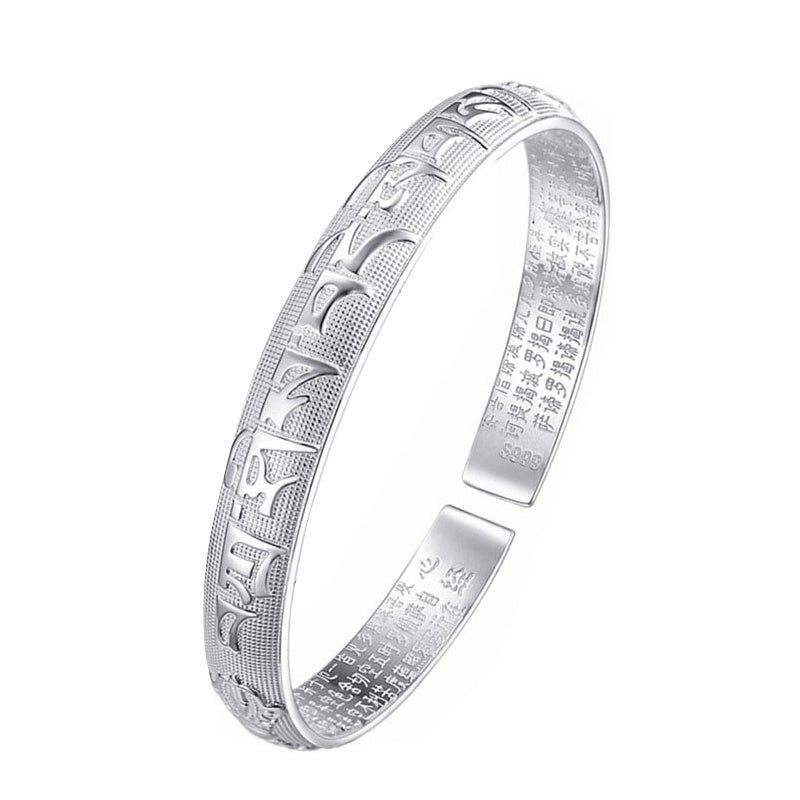 Fortune Jewel Tibetan Sanskrit White Copper Meditation Prayer Bracelet Bangle