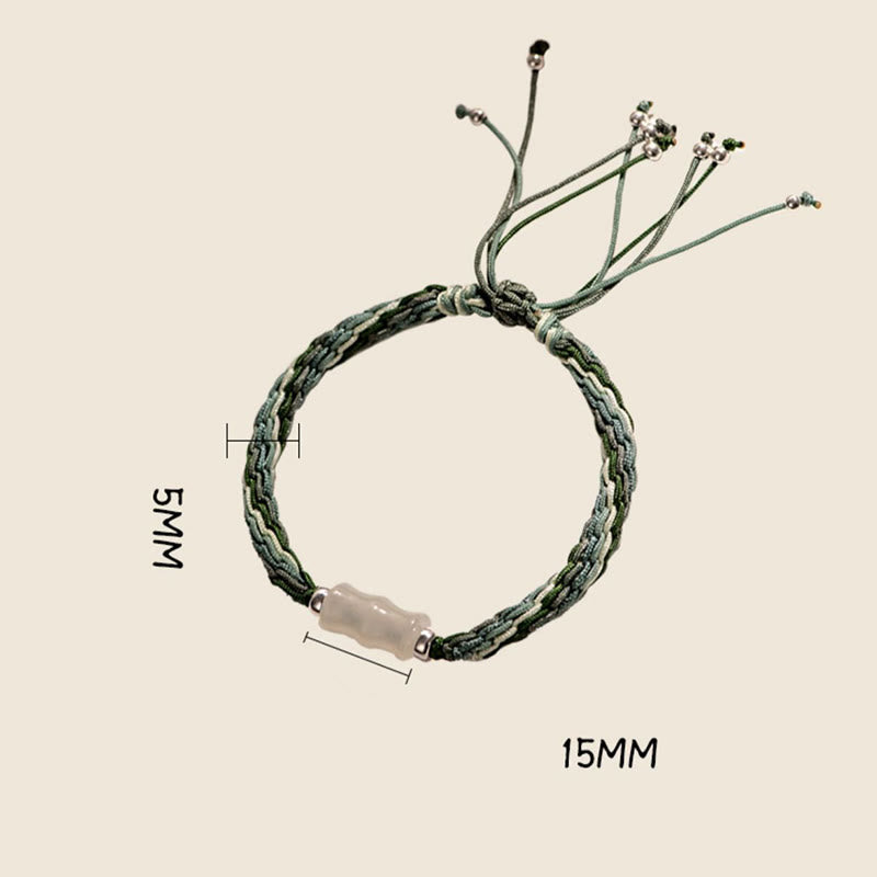 Fortune Jewel White Jade Bamboo Reincarnation Knot Wealth Luck Strength String Bracelet