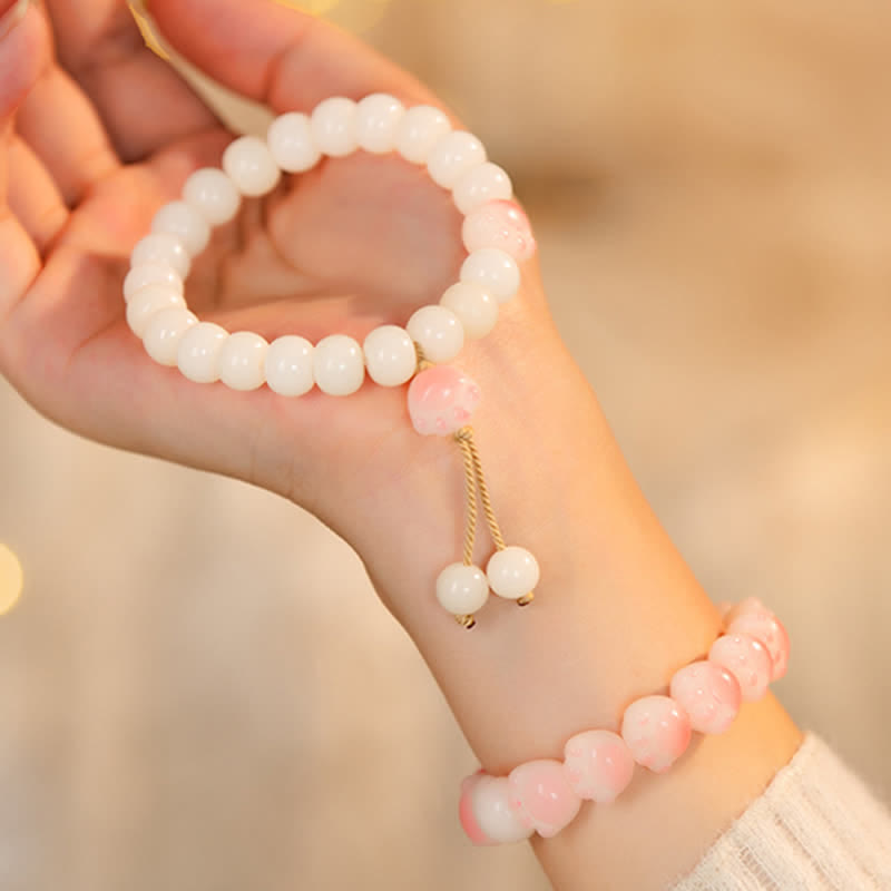 Fortune Jewel Natural Bodhi Seed Lovely Paw Lucky Cat Paw Peace Bracelet