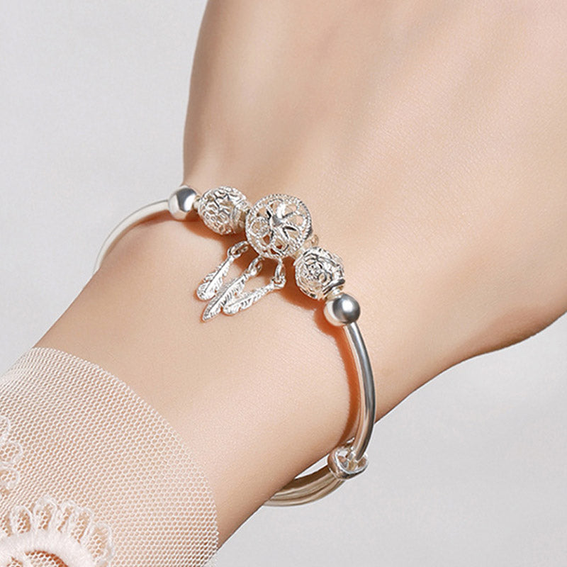 Fortune Jewel Tibetan White Copper Blessing Dream Catcher Charm Bracelet