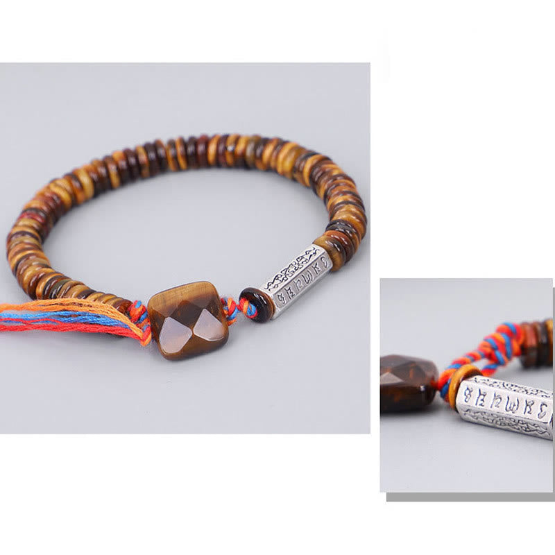 Fortune Jewel Tibetan Tiger Eye Om Mani Padme Hum Protection Power Bracelet