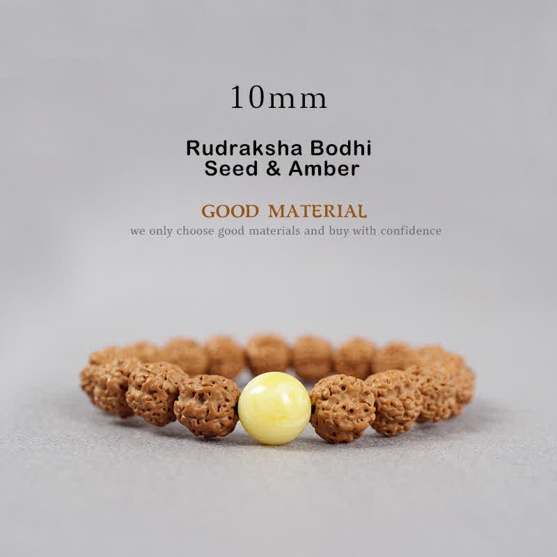 Fortune Jewel Tibet Rudraksha Bodhi Seed Dzi Bead Amber Turquoise Wealth Bracelet