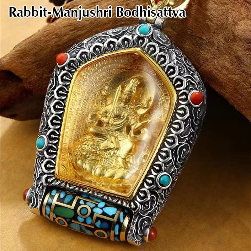 Fortune Jewel Tibet Chinese Zodiac Natal Buddha Thangka Prosperity Rotatable Dzi Bead Necklace Pendant Fortune Jewel