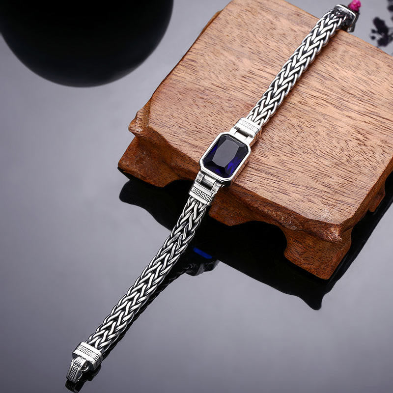 Fortune Jewel Retro Blue Acrylic Dragon Keel Braided Design Healing Wealth Buckle Bracelet