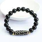Fortune Jewel Tibetan Nine-Eye Dzi Bead Black Onyx Power Bracelet