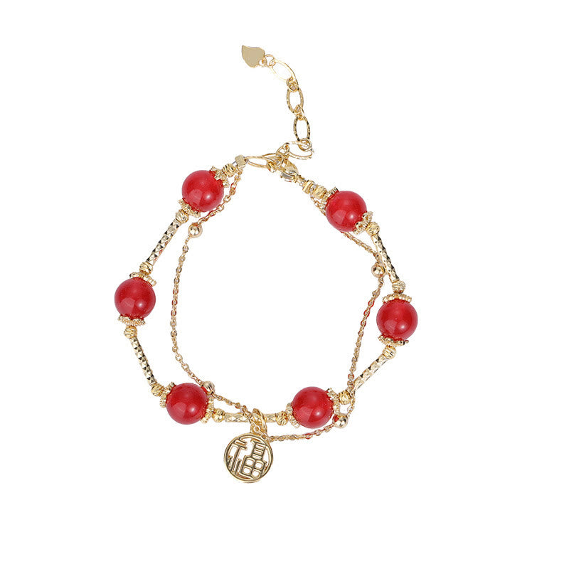 Fortune Jewel Red Agate Fu Character Charm Self-acceptance Bracelet