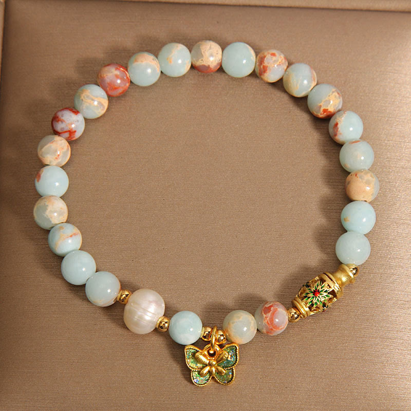 Fortune Jewel Shoushan Stone Pearl Butterfly Wealth Bracelet