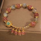 Fortune Jewel Strawberry Quartz Moonstone Healing Tassel Charm Bracelet