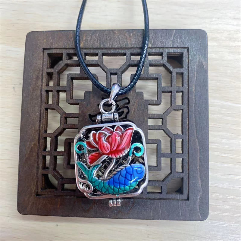 Fortune Jewel Koi Fish Lotus Copper Coins Luck Ghau Prayer Box Necklace Pendant Fortune Jewel