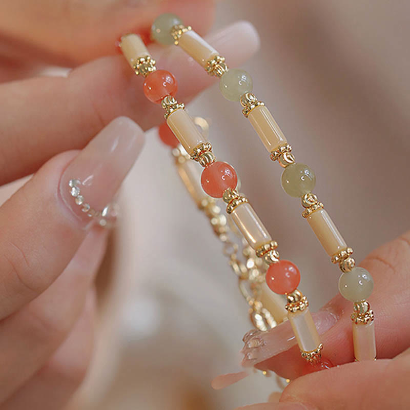 Fortune Jewel Tridacna Stone Red Agate Hetian Jade Blessing Bracelet