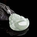 Fortune Jewel Natural Jade Laughing Buddha Prosperity Abundance Titanium Steel Chain Necklace Pendant Fortune Jewel