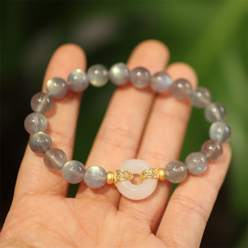 Fortune Jewel Natural Moonstone Heitan Jade Peace Buckle Healing Bracelet