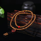 Fortune Jewel 108 Mala Beads Peach Wood Bodhi Seed Lotus Prayer Meditation Bracelet