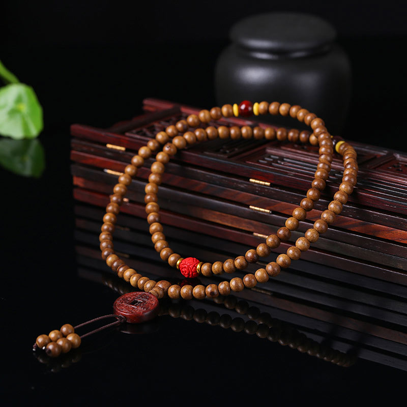 Fortune Jewel 108 Mala Beads Peach Wood Bodhi Seed Lotus Prayer Meditation Bracelet