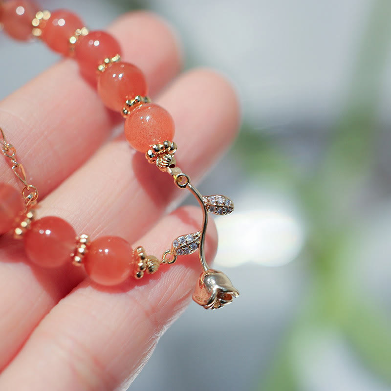 Fortune Jewel Natural Red Agate Rose Confidence Calm Chain Bracelet