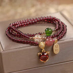 Fortune Jewel Natural Garnet Strawberry Quartz Crystal Fox Koi Fish Peace Buckle Fortune Protection Triple Wrap Bracelet