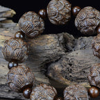 Fortune Jewel Ebony Wood Eighteen Arhats Lotus Dragon Engraved Balance Bracelet Fortune Jewel
