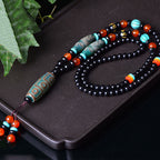 Fortune Jewel Tibetan Nine-Eye Dzi Bead Dragon Pattern Om Mani Padme Hum Protection Necklace Pendant Fortune Jewel
