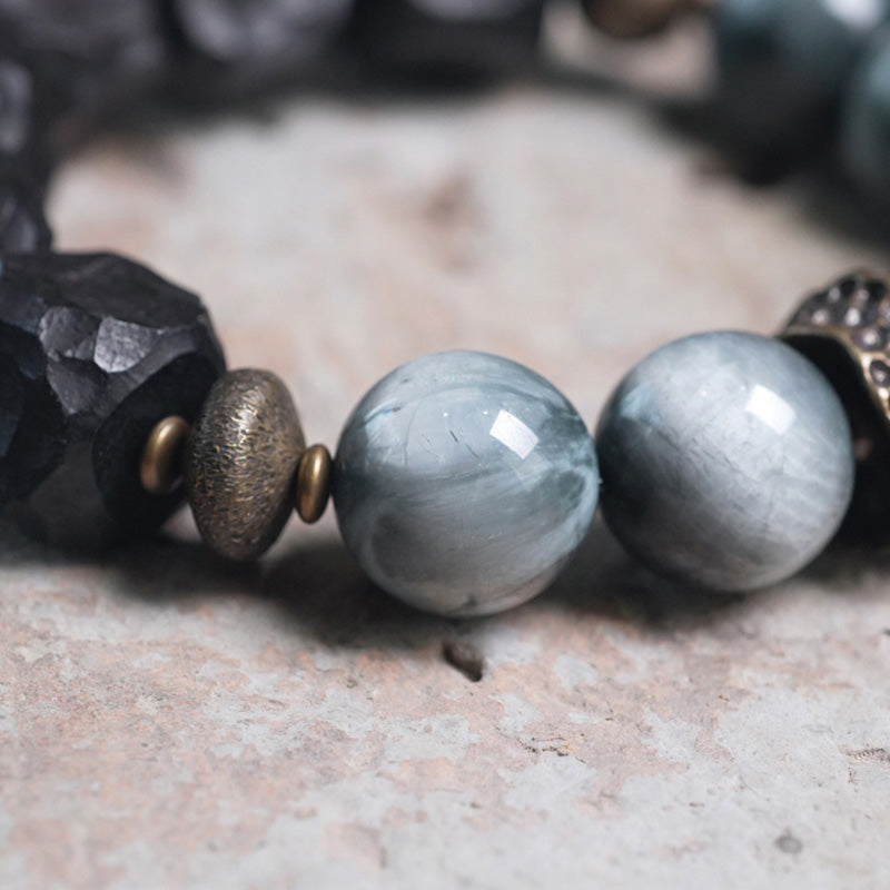 Fortune Jewel Eagle's Eye Stone Ebony Wood Copper Confidence Couple Bracelet