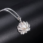 Fortune Jewel 925 Sterling Silver Lotus Flower Pearl Wealth Necklace Pendant Fortune Jewel