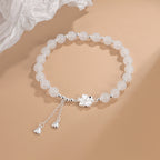 Fortune Jewel White Jade Peach Blossom Petals Flower Luck Bracelet
