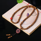 Fortune Jewel 108 Mala Beads Peach Wood Bodhi Seed Lotus Prayer Meditation Bracelet
