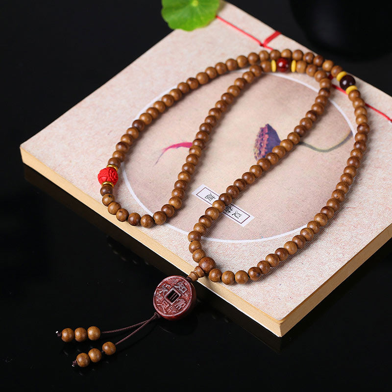 Fortune Jewel 108 Mala Beads Peach Wood Bodhi Seed Lotus Prayer Meditation Bracelet