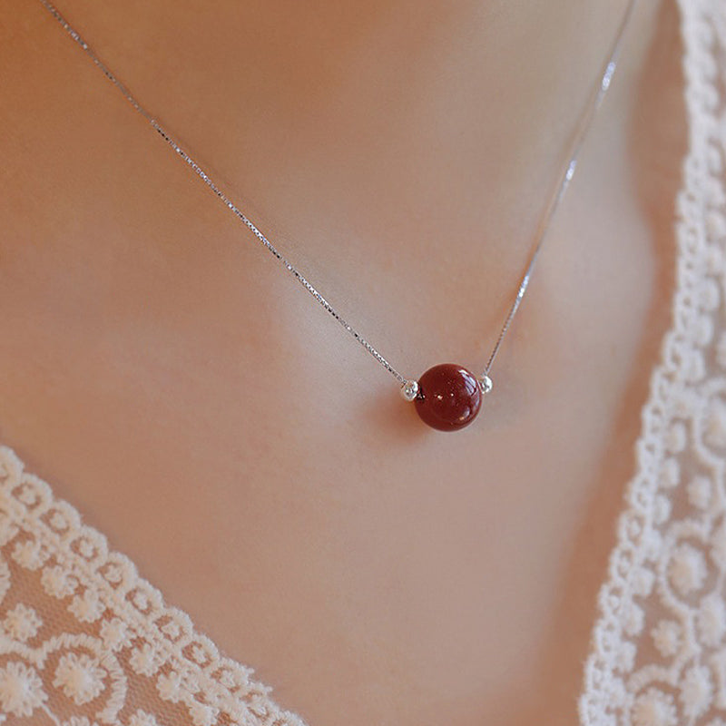Fortune Jewel 925 Sterling Silver Cinnabar Bead Calm Blessing Necklace Pendant