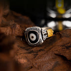 Fortune Jewel 925 Sterling Silver Zakiram Goddess of Wealth Design Dzi Bead Protection Ring