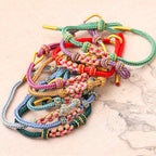 Fortune Jewel Handmade Three Peach Blossoms Luck Eight Strands Braided String Bracelet