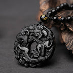 Fortune Jewel Natural Black Obsidian Peace Buckle Pixiu Purification Necklace Pendant
