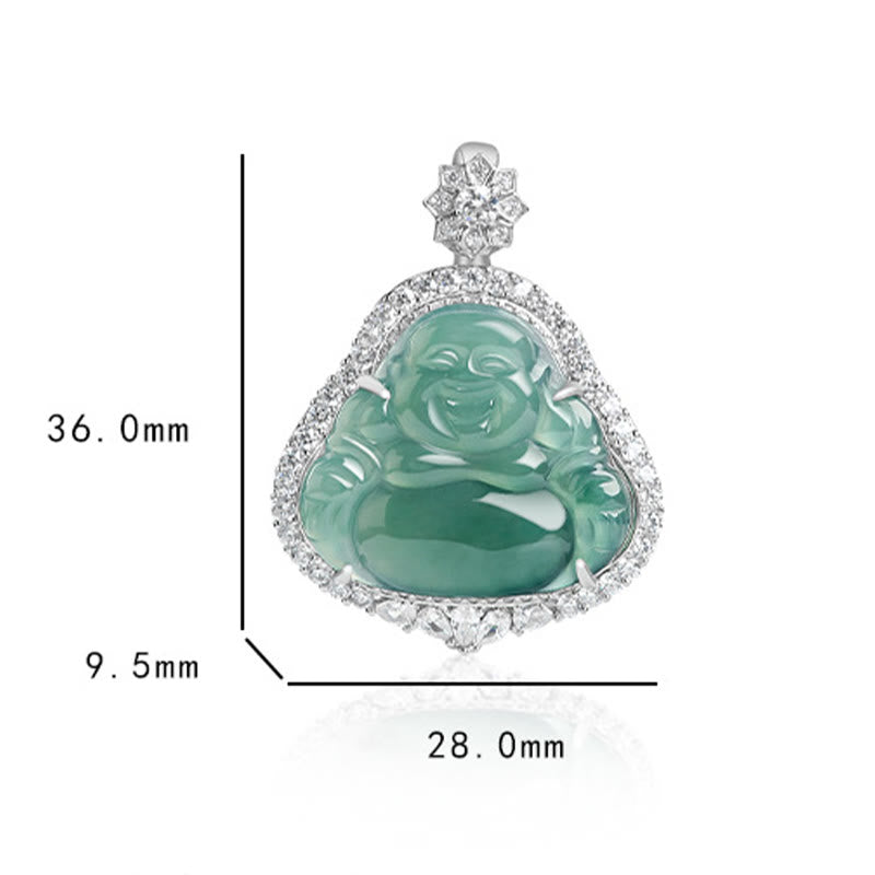 Fortune Jewel Laughing Buddha Natural Jade Luck Abundance Titanium Steel Chain Necklace Pendant Fortune Jewel