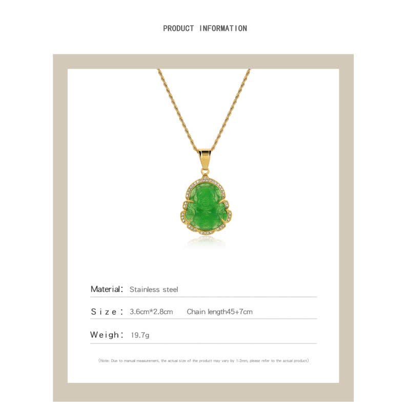 Fortune Jewel 18K Gold Filled Laughing Buddha Jade Luck Necklace Chain Pendant Fortune Jewel