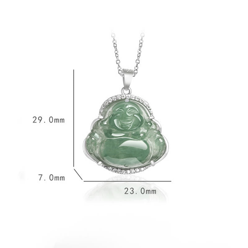 Fortune Jewel Laughing Buddha Natural Jade Luck Prosperity Necklace Titanium Steel Chain Pendant Fortune Jewel