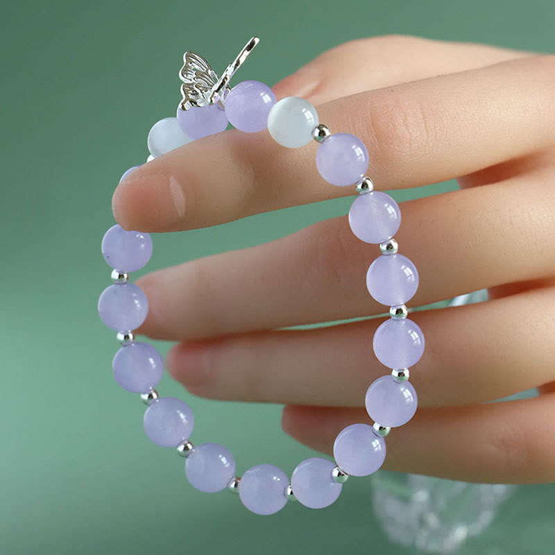 Fortune Jewel Blue Chalcedony Pink Crystal Purple Chalcedony Butterfly Energy Bracelet