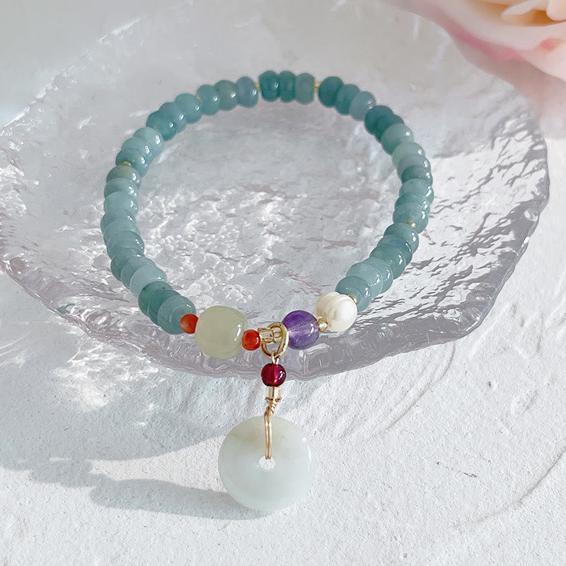 Fortune Jewel Natural Hetian Jade Pearl Peace Buckle Fu Character Gourd Money Bag Strawberry Quartz PiXiu Luck Bracelet