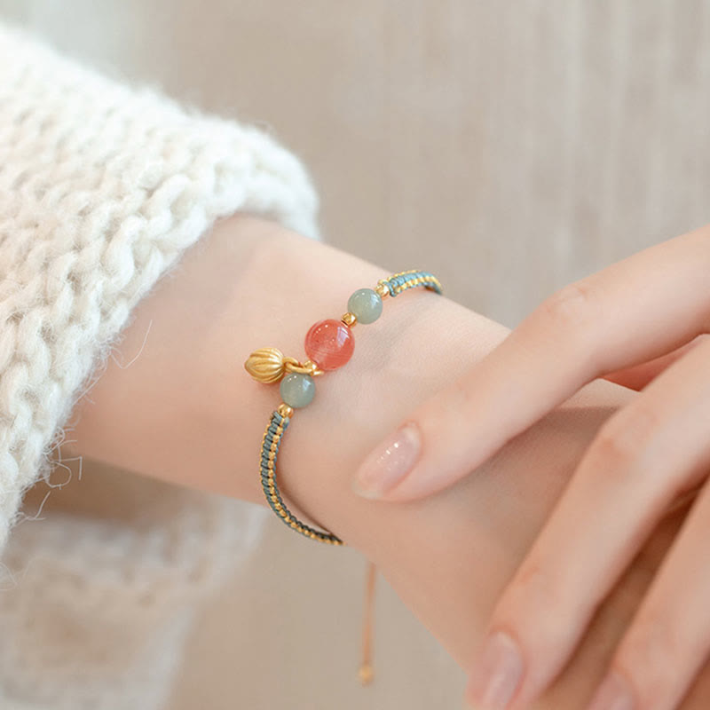 Fortune Jewel Red Agate Jade Lotus Confidence Calm String Bracelet
