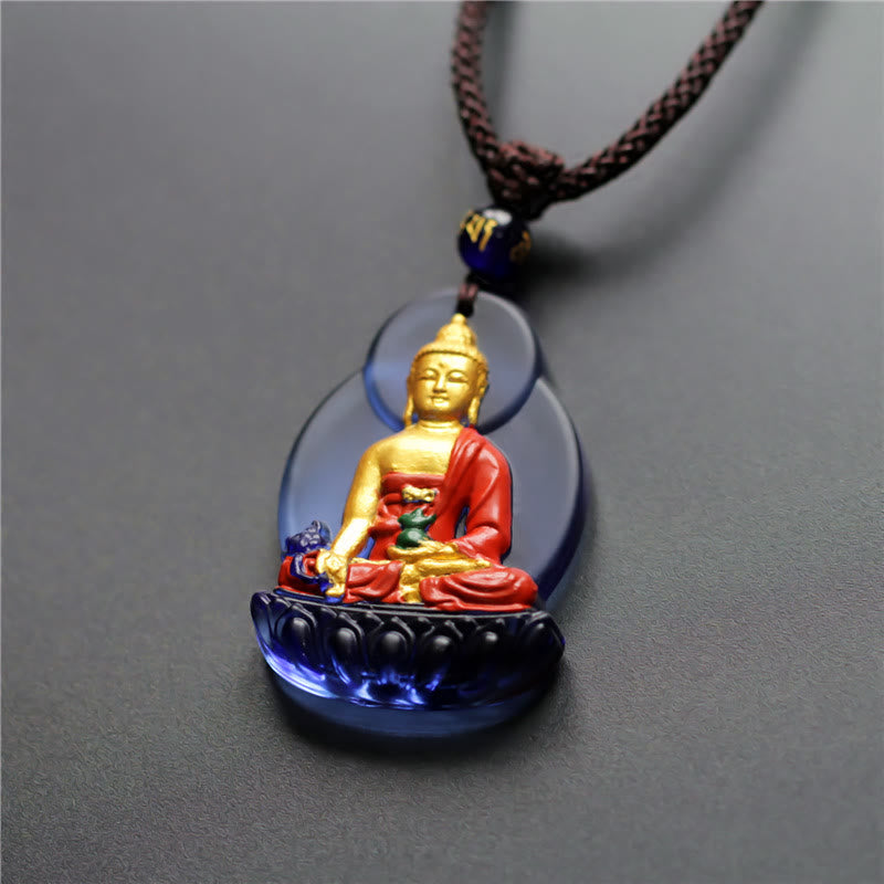 Fortune Jewel Tibet Medicine Buddha Liuli Crystal Compassion Necklace Pendant Fortune Jewel