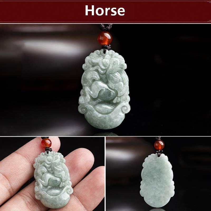Fortune Jewel Natural Jade 12 Chinese Zodiac Sucess Pendant Necklace Fortune Jewel