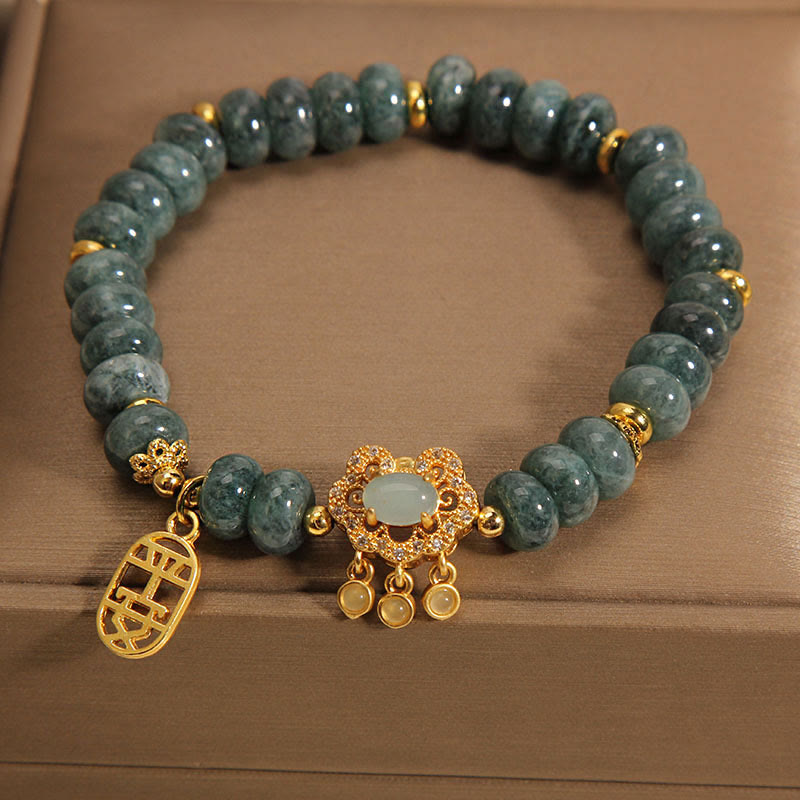Fortune Jewel Natural Jade Chinese Lock Charm Peace Luck Abundance Bracelet