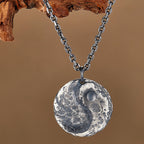 Fortune Jewel 990 Sterling Silver Yin Yang Hammer Texture Harmony Necklace Pendant Fortune Jewel