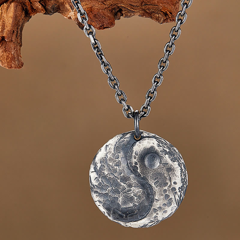 Fortune Jewel 990 Sterling Silver Yin Yang Hammer Texture Harmony Necklace Pendant Fortune Jewel